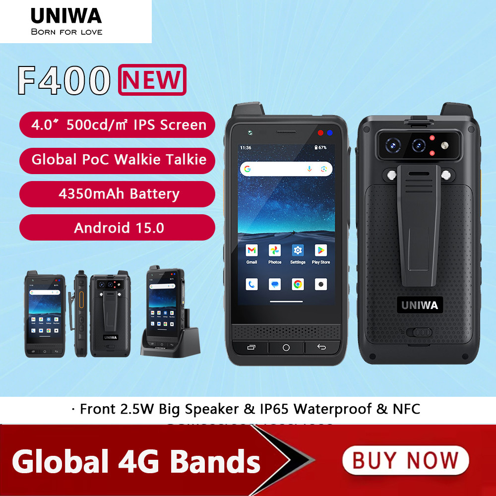 UNIWA F400 Zello POC Walkie Talkie Global 4G Rugged PDA Android 15 4 Inch 4GB+64GB 2.5W Big Speaker 