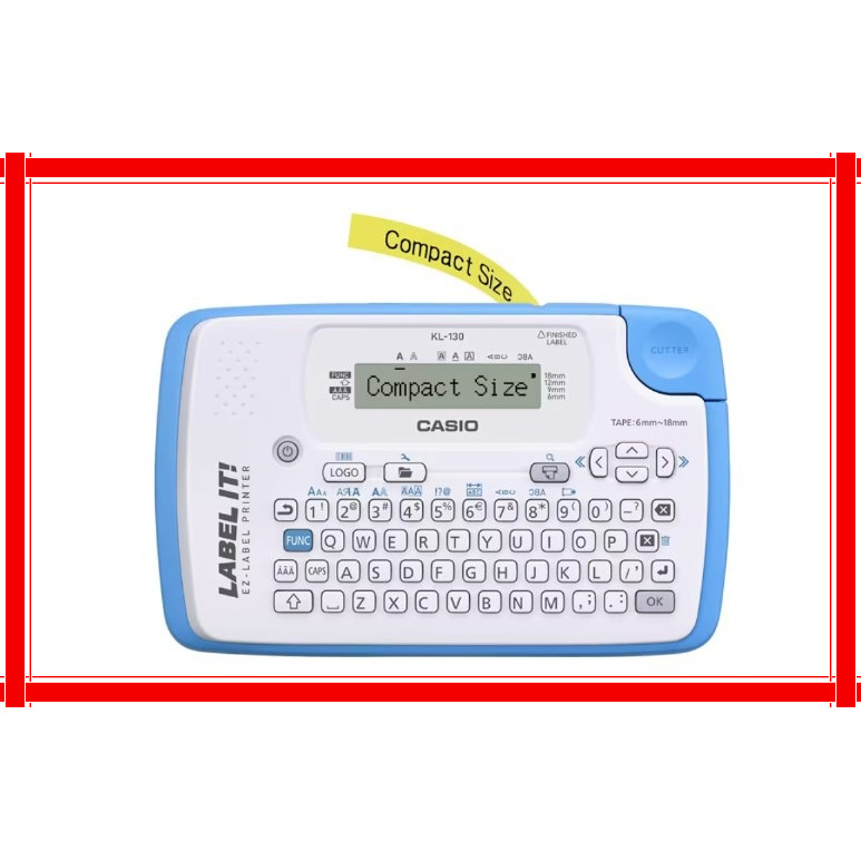 

Casio KL-130 Label Printer QWERTY Kompak Cetak 3 Baris, 8 Font, 60 Logo, untuk Kantor dan Rumah