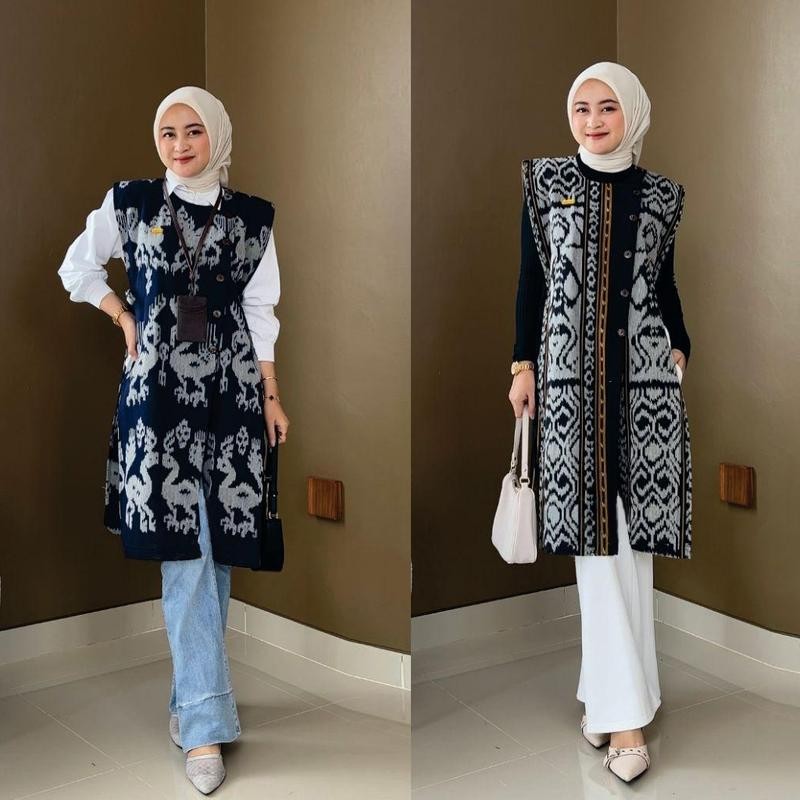 EVA BOUTIQUE - VEST TENUN MEDINA Rompi Wanita Outer baju etnik modern blazer Atasan Batik Panjang Bl