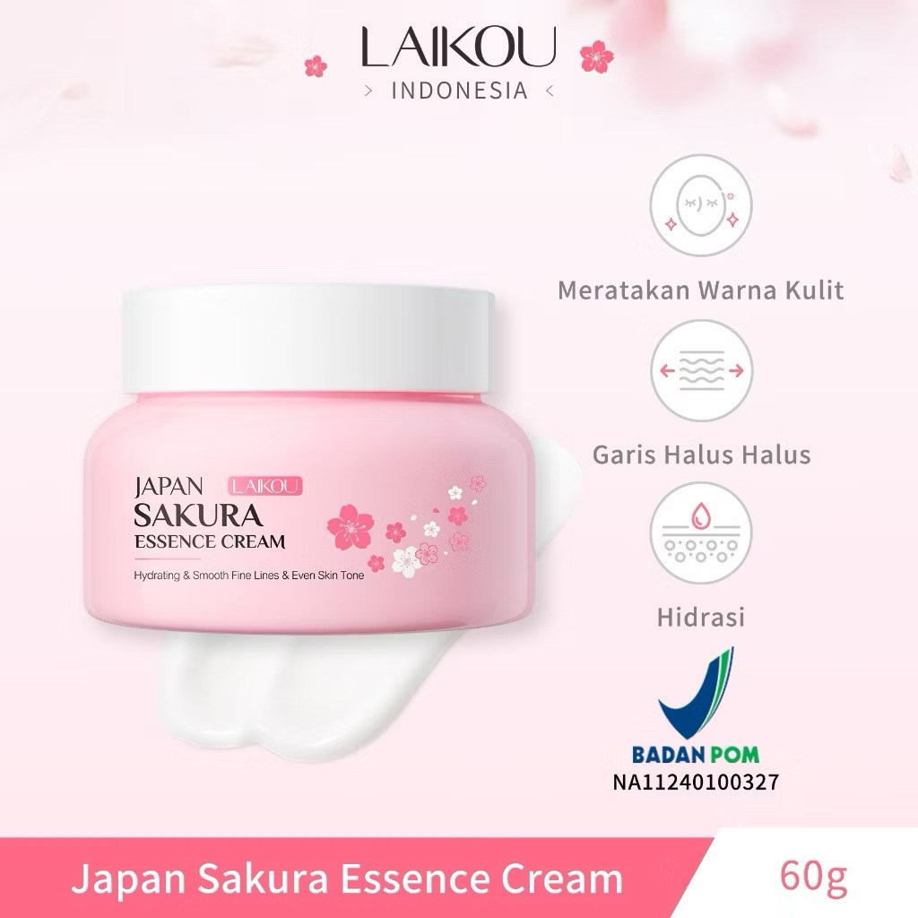 LAIKOU Japan Sakura Cream 25g 60g – Krim Wajah Moisturizer Mencerahkan, Menghilangkan Flek Hitam, An