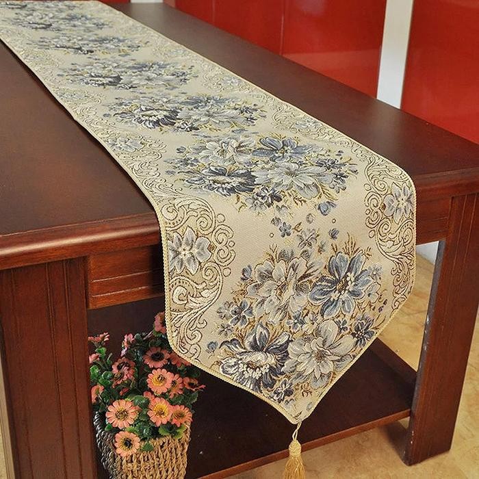 Taplak Meja Panjang Eropa Table Runner Belgi Vintage Klasik Mewah - Gold, 270 cm