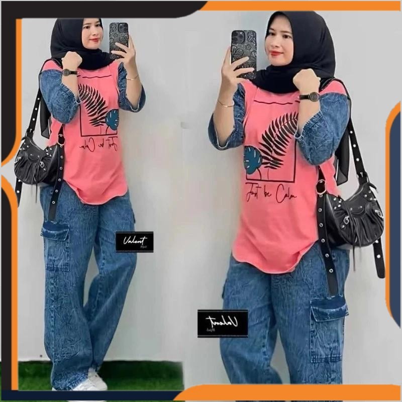 EVA SET / Setelan Levis Wanita Setelan Kaos Wanita Setelan Baju Wanita Casual Model Terbaru Oneset K