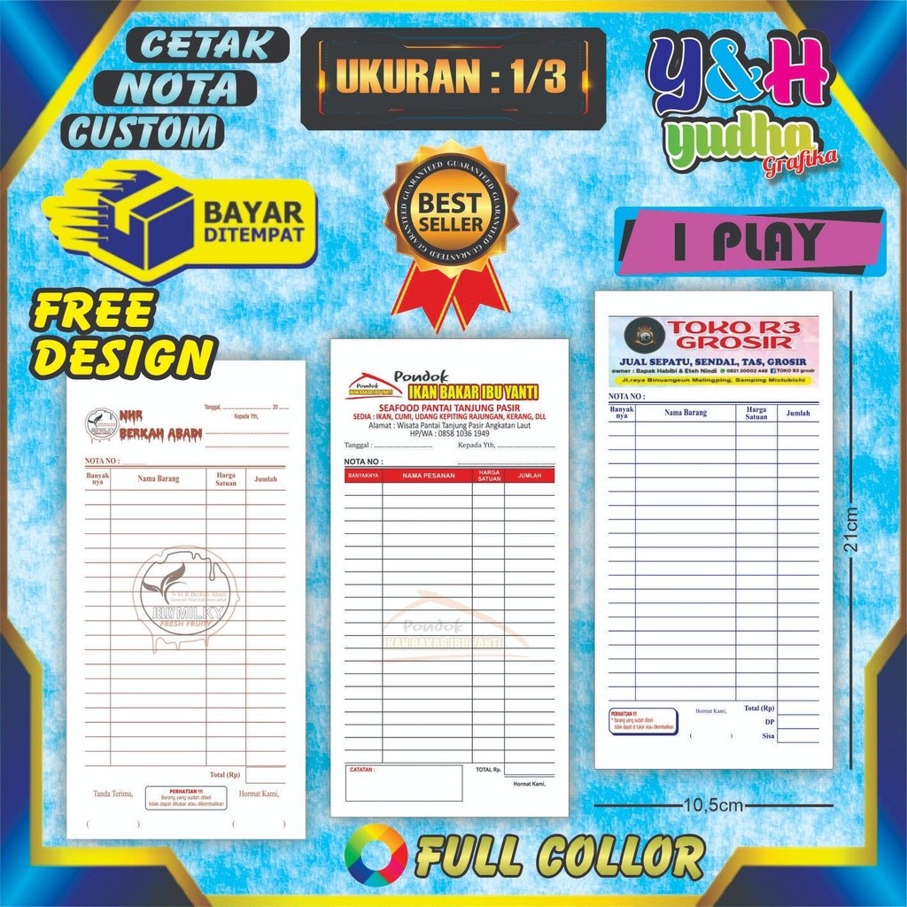 

Nota Costum 1/3 1 Ply Gratis Desain Gratis Logo Bebas Nama Sendiri Y&H YUDHA GRAFIKA