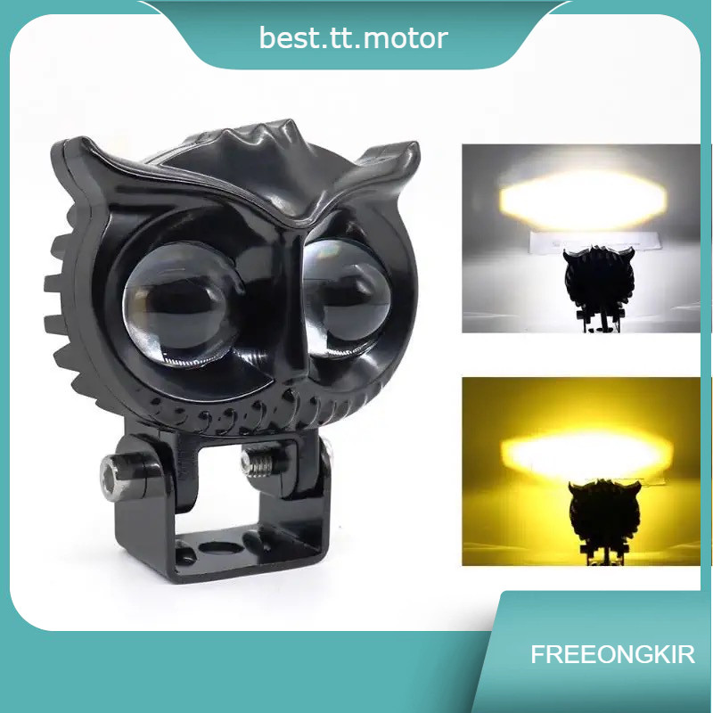Lampu Tembak  Lampu Sorot LED Owl 2 Mata Motor Mobil Mode Jauh Dekat Cahaya Kuning Putih