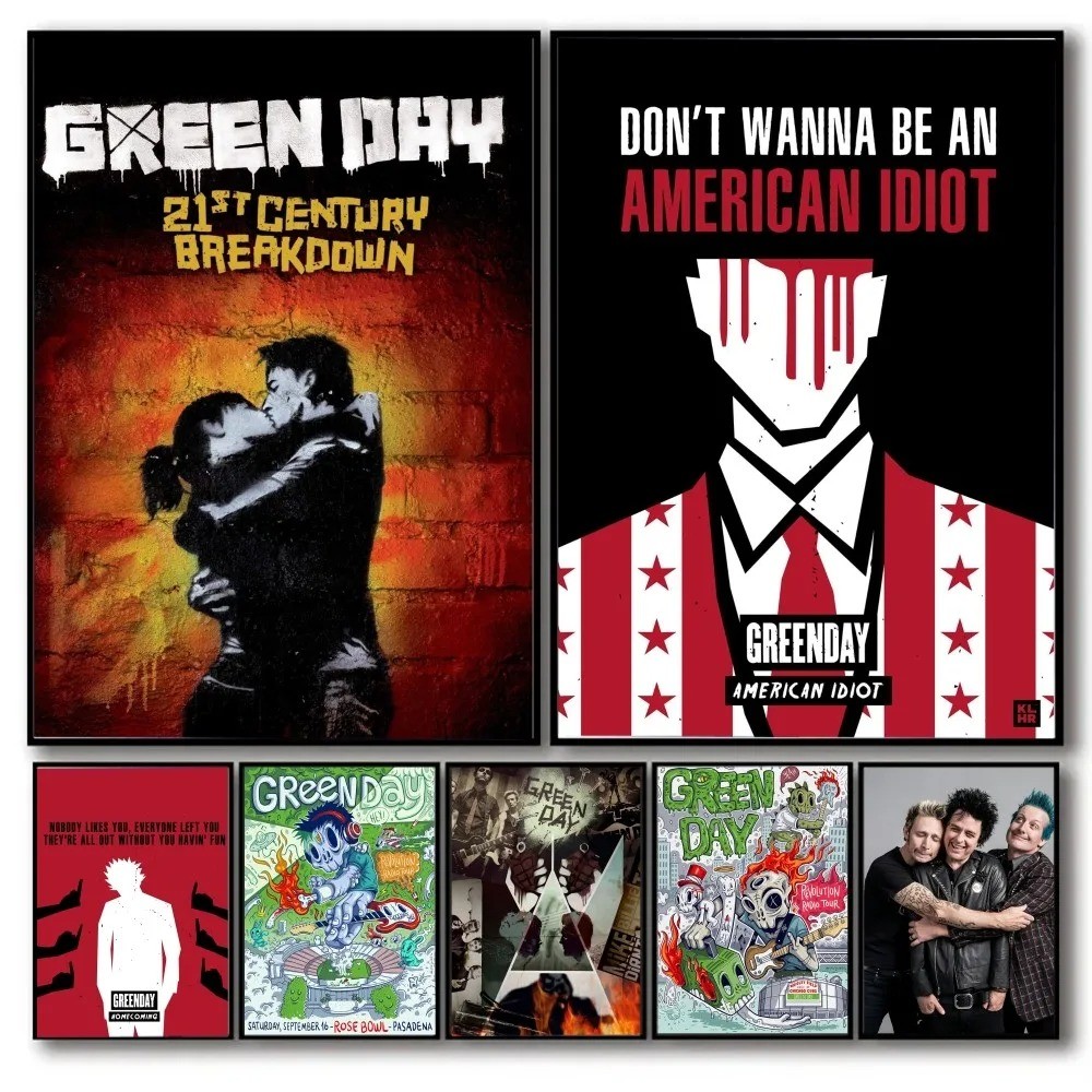 

Green Day Band Poster Canvas Painting Bar Retro Poster Mural Modern Home Living Room Bedroom Study Decorative Art