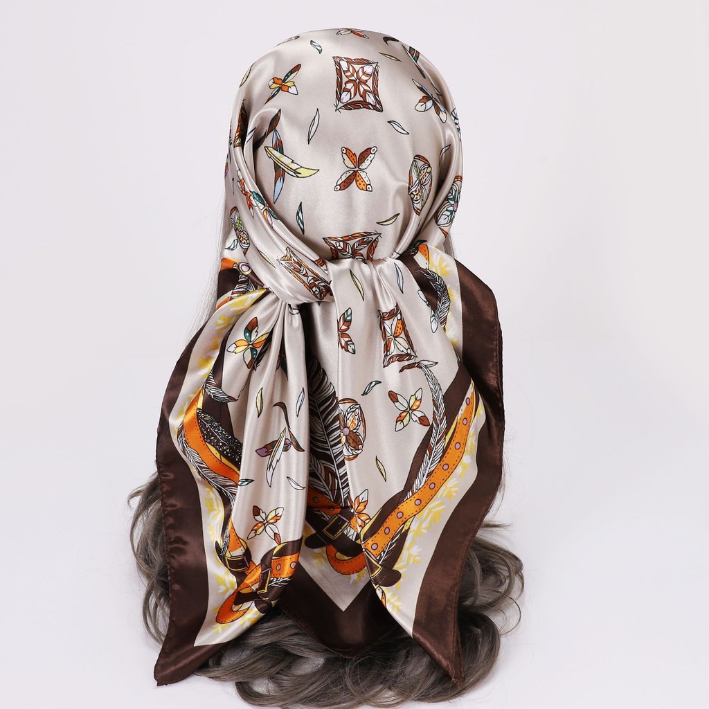 Women's 90x90cm Satin-Like Square Scarf - Floral Print Fashion Head Wrap Shawl & Neck Scarf