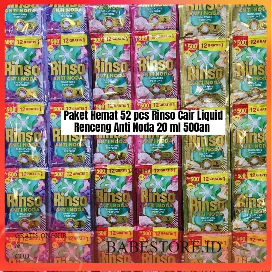 1/2 DUS (52 pcs) Rinso Cair Liquid Renceng Anti Noda 20ml 500an