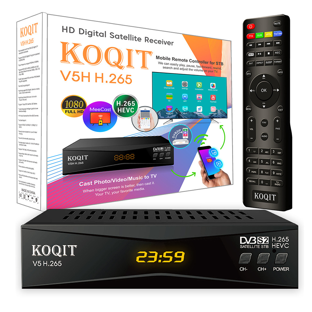 Koqit V5H H265 HEVC DVB S2 Satellite Receiver Smart Meecast TV Receptor FTA Digital DVB-S2 Satellite