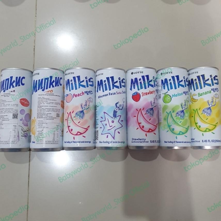 

Lotte Milkis Minuman Soda Import 250ml Banana / Melon / Strawberry / Original / Grape / Peach / Mango