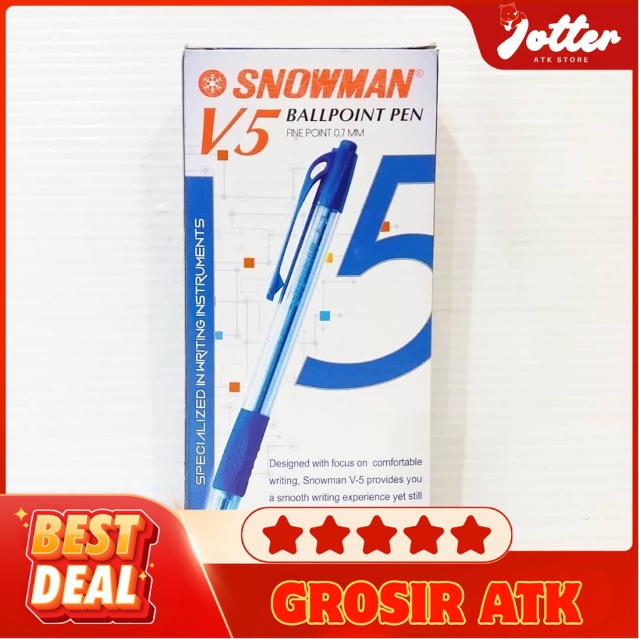 

(PACK) BOLPEN SNOWMAN V5 BIRU @12 | Jotter Grosir ATK