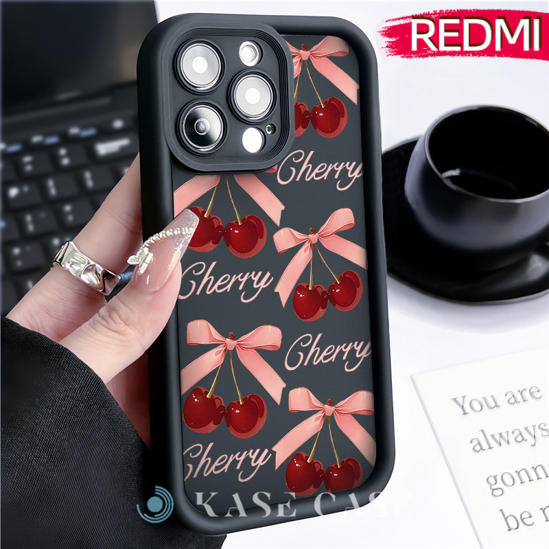 Estetik Cherry Silicone SoftCase Redmi NOTE 13 Pro Redmi 12 13C Xiaomi-POCO-M4 Pro Soft Polos Hitam 