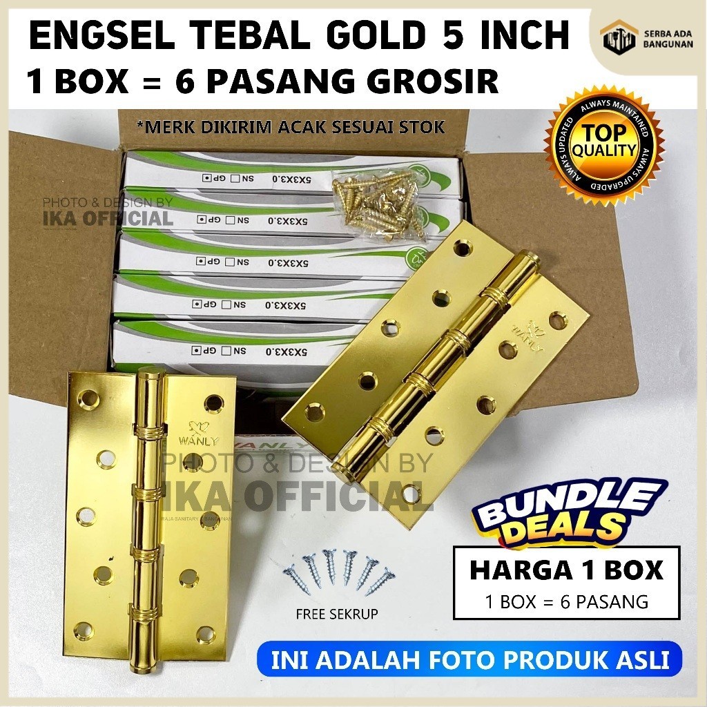 SAB PROMO ONGKIR [6 Set] Engsel Bearing Pintu Jendela Door Hinge 5" Inch Gold / Grosir 6 Pasang engs