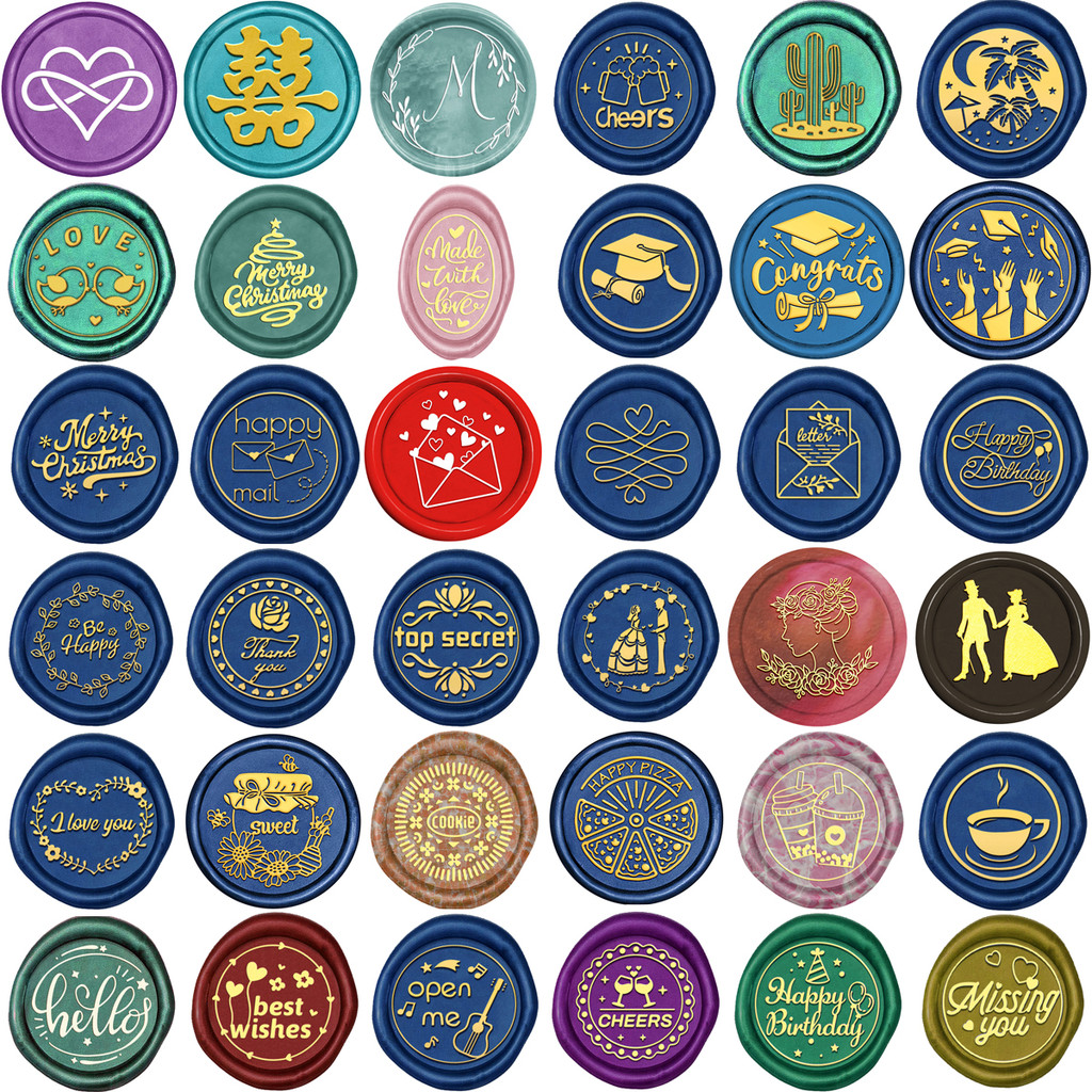 

2024 New Wax Seal Stamps Birthday Cheers Best Wishes Stamper Couple Love Pattern DIY Valentine Day Greeting Card Envelope Gifts