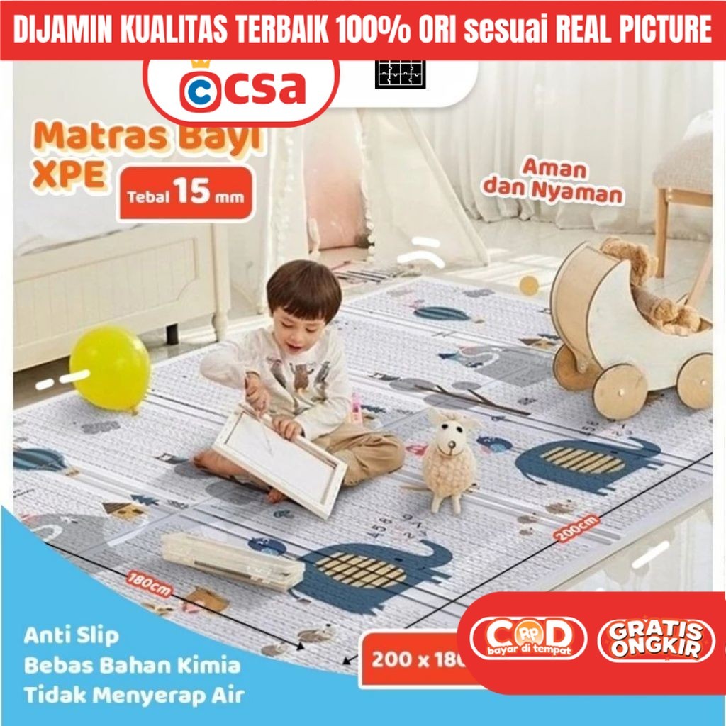 2 in 1 Matras Karpet Playmat Alas Lipat Bayi Foam BahanTebal Ukuran 200 x 155cm PREMIUM