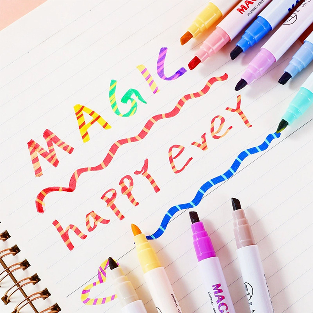 

6/12pcs Set Magic Color Changing Dual Tip Markers, Kids Fluorescent Highlighters Scrapbook Journaling School Supplies DIY Gifts