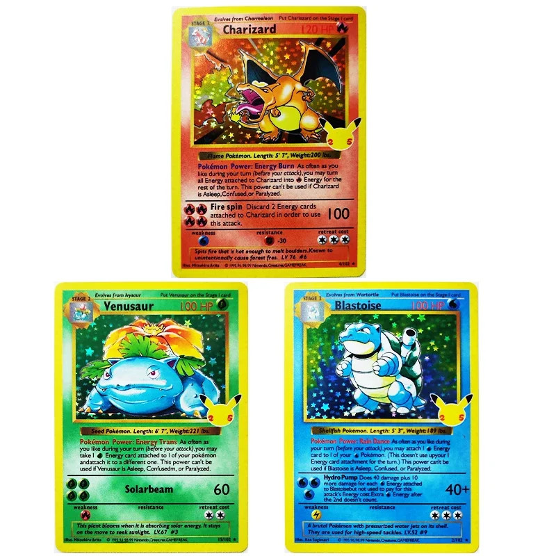 3Pcs/set 1996 1st Edition 25th Anniversary Charizard Flash Card Diy Venusaur Blastoise Game Anime Co