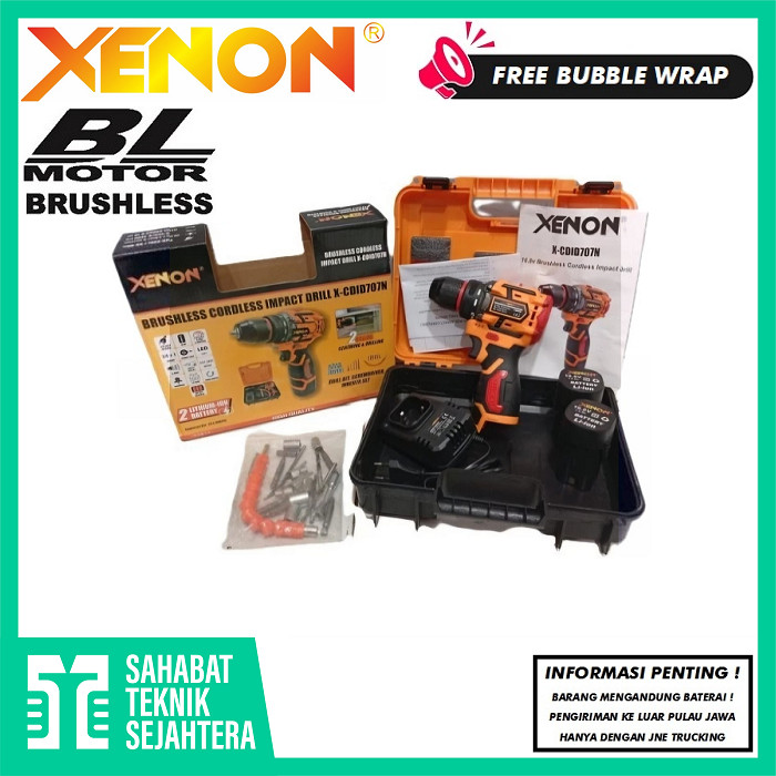 XENON CDID707N Mesin Bor Cordless Drill Brushless Set 10mm Obeng Screwdriver 2 Baterai Batre Tangan 