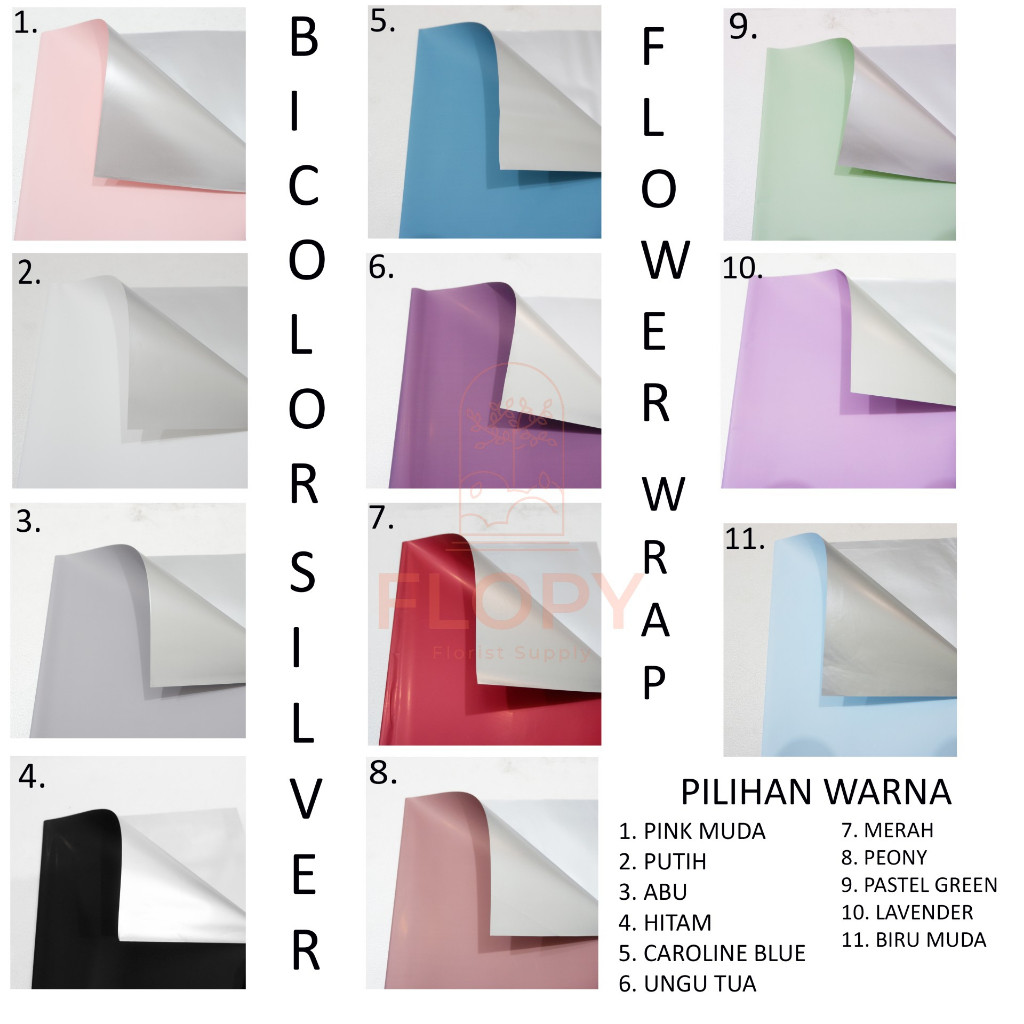 

[5 Lembar] Bicolor Silver Flower Wrap / Kertas Bunga / Cellophane - FWB