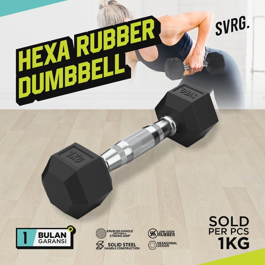 SVRG Hexagonal Dumbbell - 1 KG - Hexagon Rubber Dumbbell Barbell
