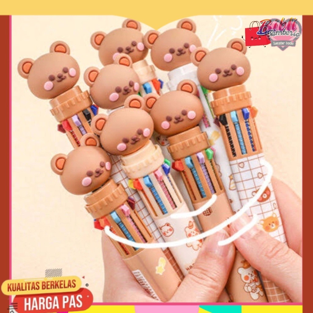 

Pulpen 10 Warna Pena Motih Beruang Pulpen Karakter Teddy Bear