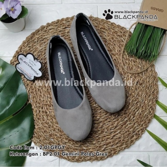 PROMO Black panda/flat shoes/sepatu wanita/sepatu kerja/sepatu kekampus - Abu bulat, 37 TERMURAH