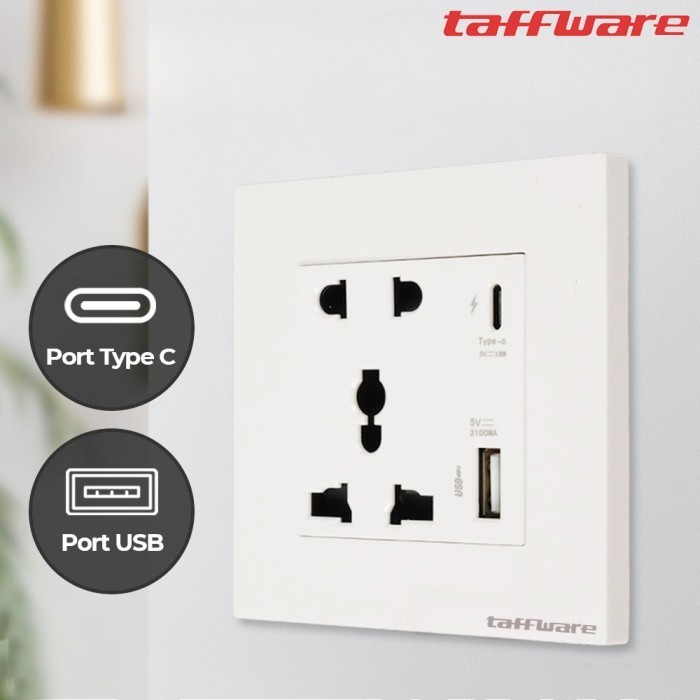 Stop Kontak Dinding Taffware Colokan Listrik Tanam Port USB Type C