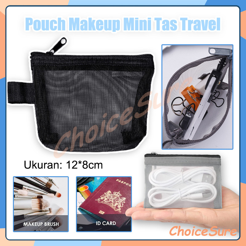 Pouch Makeup Mini Tas Travel / Tas Pouch Mini Jaring Transparant / Tas Mini Transparan Jaring
