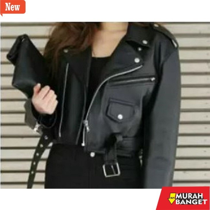 jaket kulit wanita hijab Jaket Kulit Sintetis Wanita Model Crop