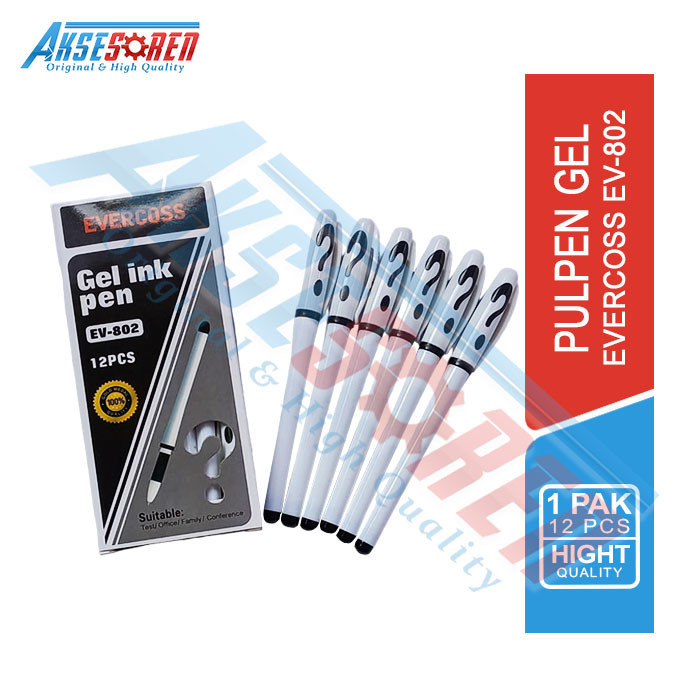 

Aksesoren Pulpen Gel Ink Evercoss EV-802 [1 Pack/12 Pcs] / Balpen Hitam / Ballpoint Pena / Pens / Alat Tulis Sekolah