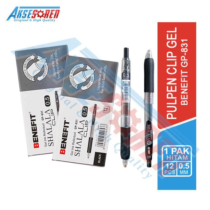 

Aksesoren Balpen Gel Ink Benefit Shalala Clip [GP-831/1 Pack/12 Pcs] / Ballpoint Klik / Perlengkapan Menulis / Pulpen Hitam