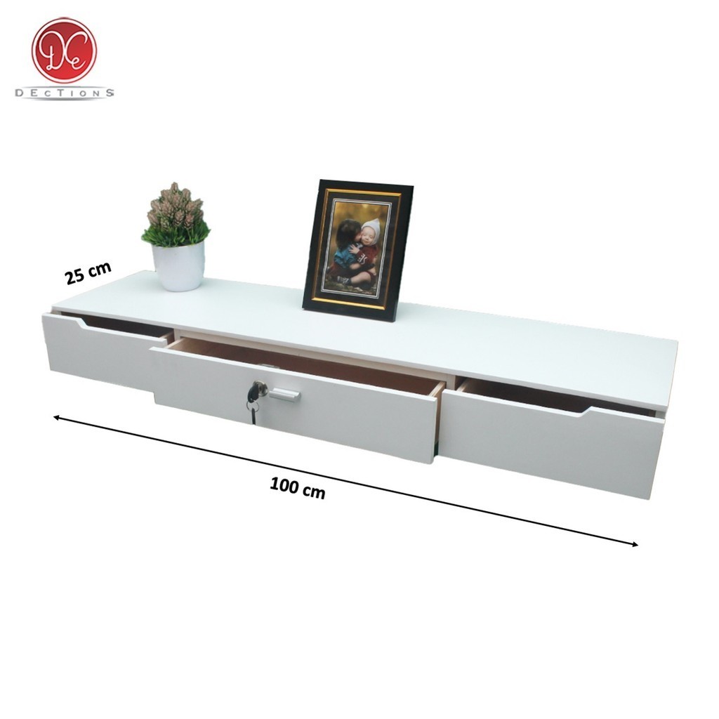 Dections Rak Dinding Laci Gantung 100x25cm 3 Penyimpanan Dengan Kunci - Furniture Meja Nakas Dinding