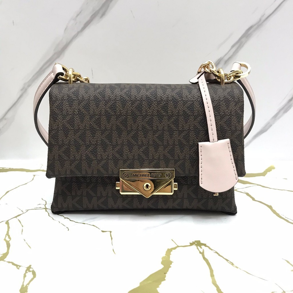 Michael Kors Cece Small Shoulder Bag in Signature Brown Pink