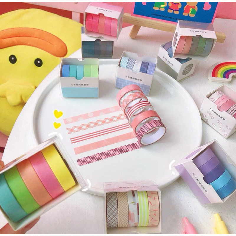 

COD 5 PCS / SET MASKING TAPE SET ESSENTIAL COLLECTION / SELOTIP AESTHETIC SET ISI 5 BUAH BAHAN KERTAS WASHI WARNA WARNI / SELOTIP SEKOLAH KULIAH DIY / ALAT TULIS SEKOLAH / ALAT PERLENGKAPAN DIARY