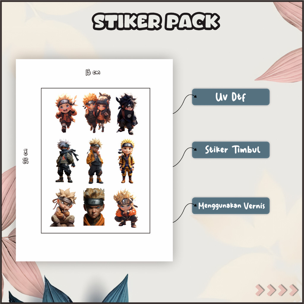 

Sticker Timbul UV DTF Tempel Hape Laptop Helm Kulkas Koper Cermin Motif Naruto Kuning Orange P1