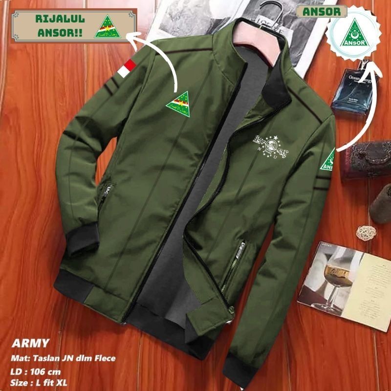 JAKET RIJALUL ANSOR NU NAHDLATUL ULAMA FULL FURING WATREPROOF OUTDOOR GRATIS SABLON NAMA