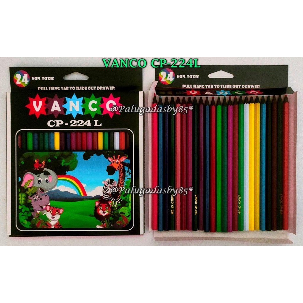 

(1 Set) GROSIR Pensil Warna VANCO CP-224L 24 Warna Panjang Black Wood / Pensil Warna Vanco 24 Warna