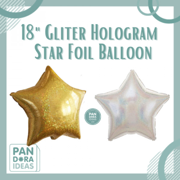 18" Gliter Hologram Gold/Silver Star Foil Balloon|Balon Foil Bintang