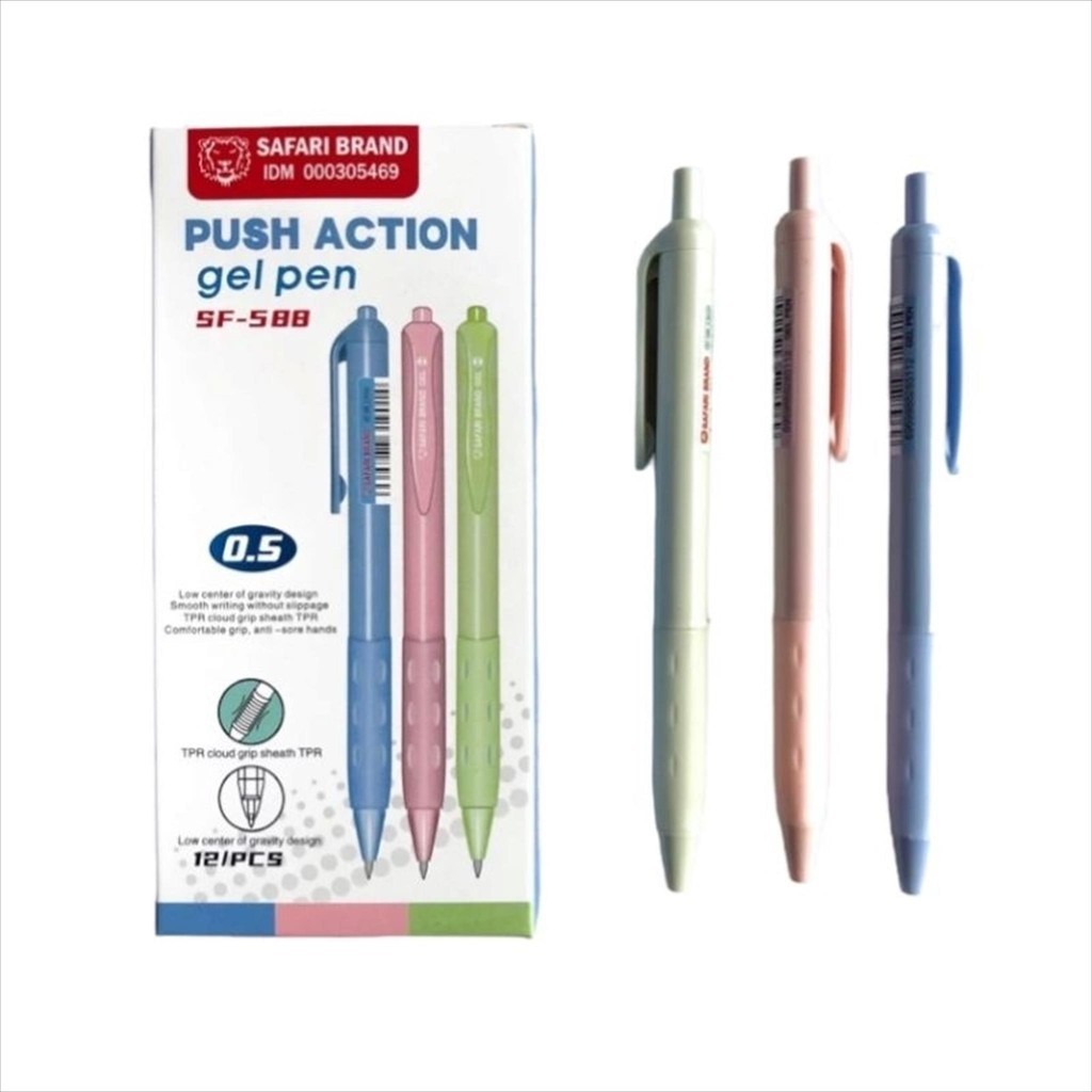 

(SF588-LUSIN) Push Action Gel Pen Pulpen Gel Cetek Cetekan Gel Pen Pulpen Pena Pulpen Mekanik Retractable Pen Warna Pastel Safari SF588