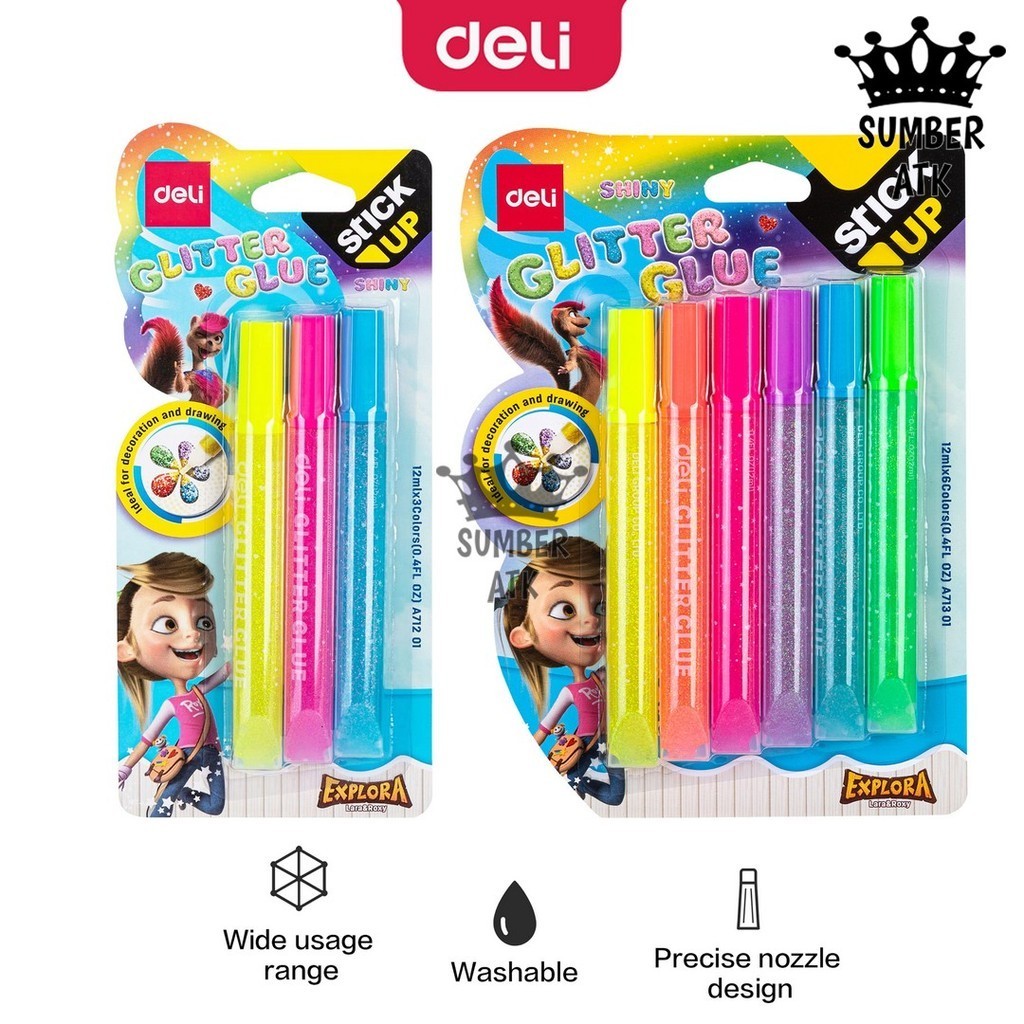 

Deli Lem Glue Glitter Shiny 12ml 3 / 6 Warna EA71001 EA71101 A71001 A71101
