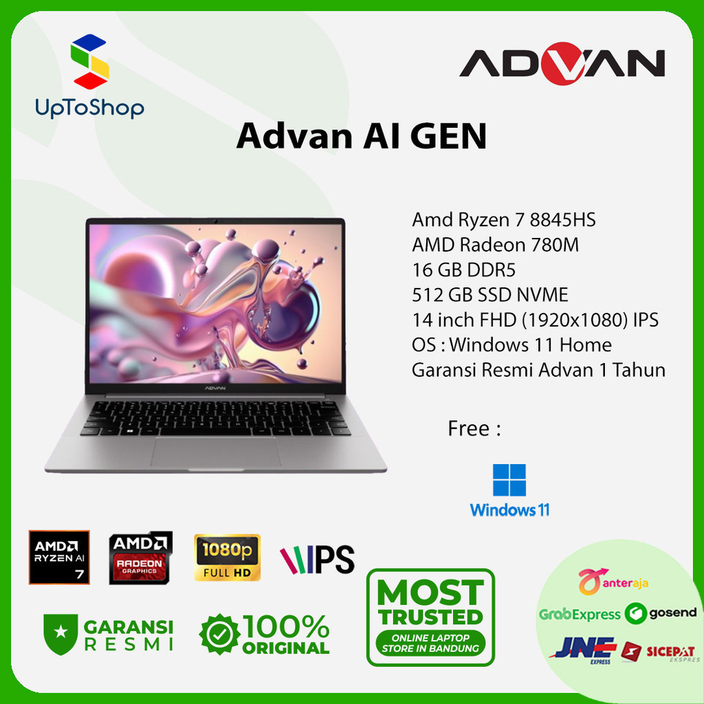 Advan AI GEN AMD Ryzen 7 8845HS 16GB 512SSD 780M W11