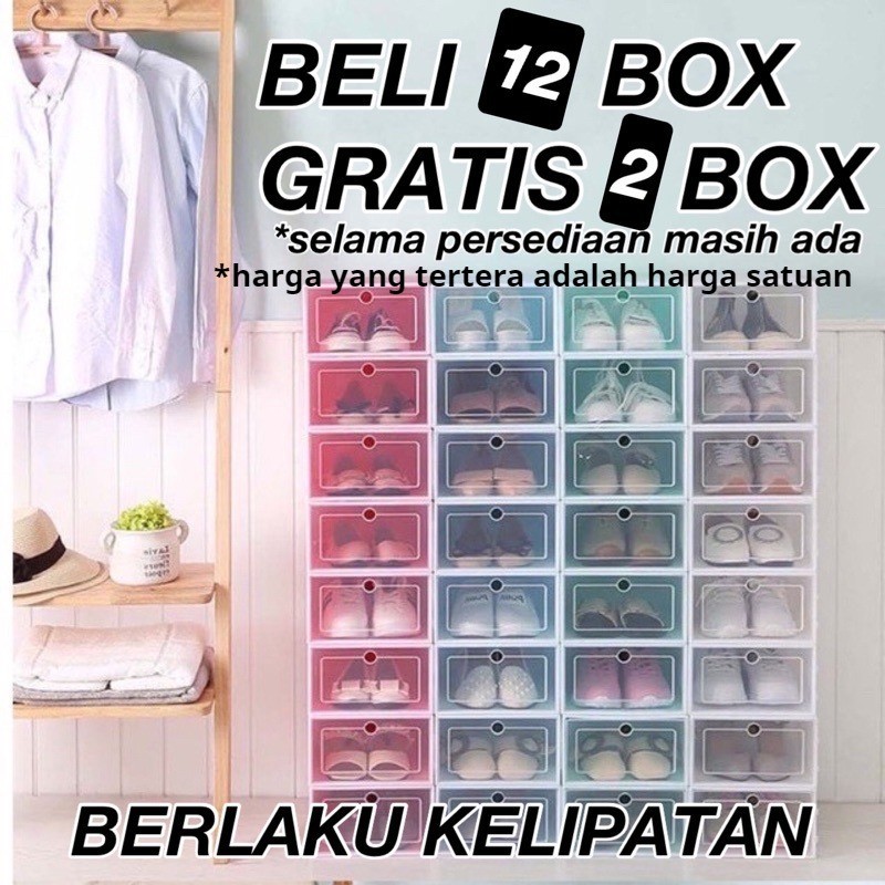 Ukuran M Kotak Sepatu - Box Sepatu Rak penyimpanan Sepatu - Rak Sepatu Lipat Transparan Plastik