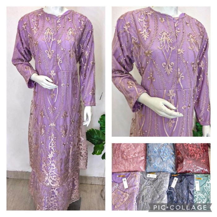 promo ✨ -Gamis Brukat Jumbo - Gamis Brukat Terbaru - Gamis Brukat Malaysia - Lilac, XXXL / 3L
