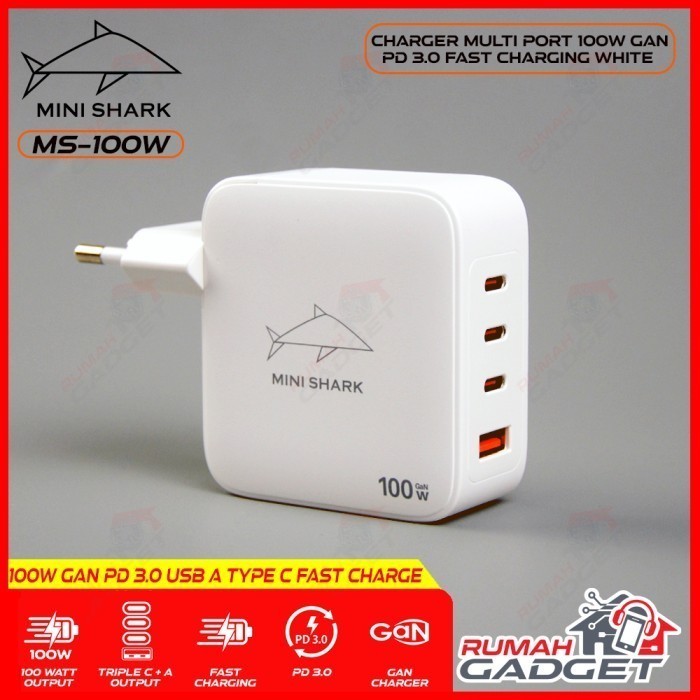 Charger - MINISHARK - 100W Gan - GAN PD 3.0 4 Port Fast Charger