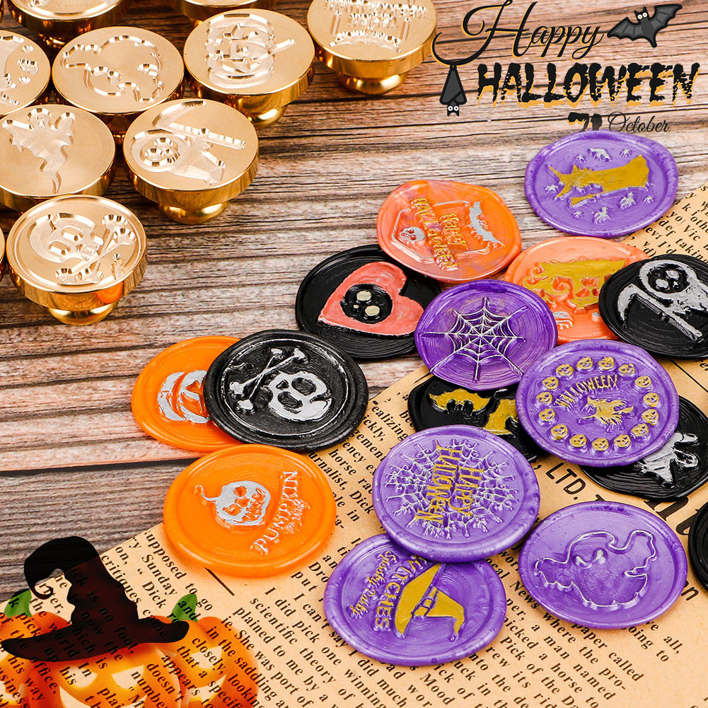

25mm Happy Halloween Wax Seal Stamps Witch Broom Skull Bat Pumpkin Sealing Stamp head For Halloween Scrapbooking