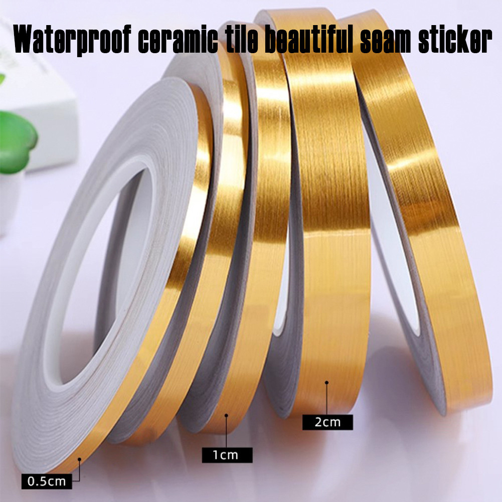Dekorasi Lantai Gold Pembatas Keramik Roll Gulungan Stiker Lebar 0.5cm/1cm/2cm 50meter Wardrobe Deco