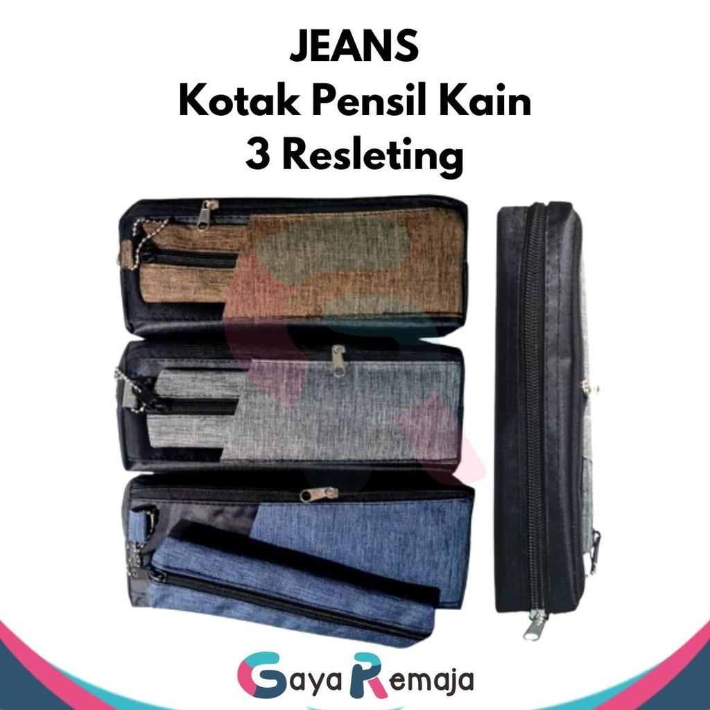 

(PCS) Pensil Case Jeans 3 Resleting - Tepak Pensil Kain Model Jeans - Kotak Pensil Tempat Pensil