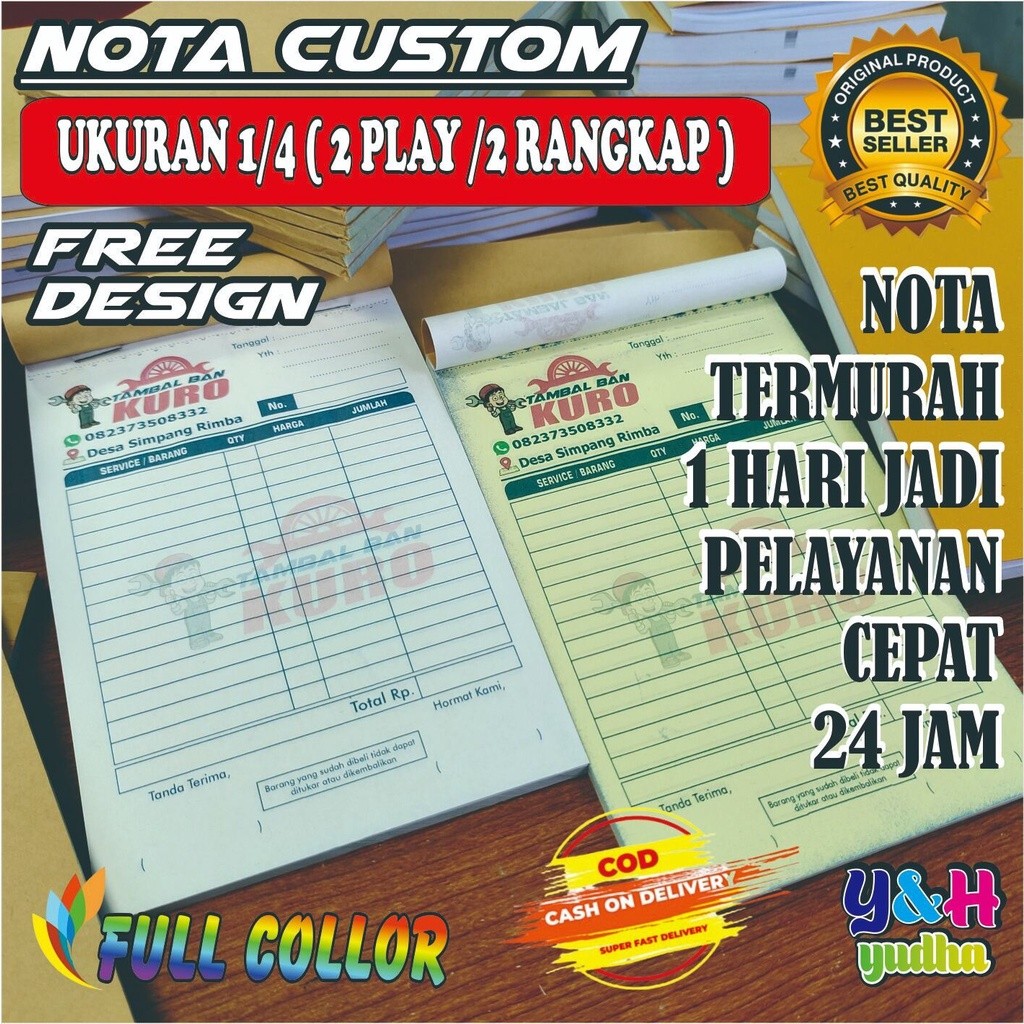 Cetak Nota Costum  1/4 2 ply  Nota geratis dsain murah nota geratis dsain keren lucu