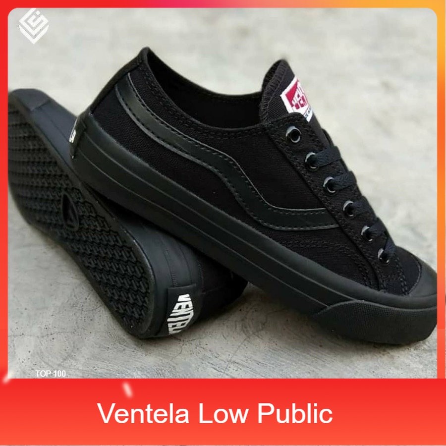CUCI GUDANG  Sepatu Cowok Ventela Original Low Public Warna Hitam Polos BRAND LOKAL