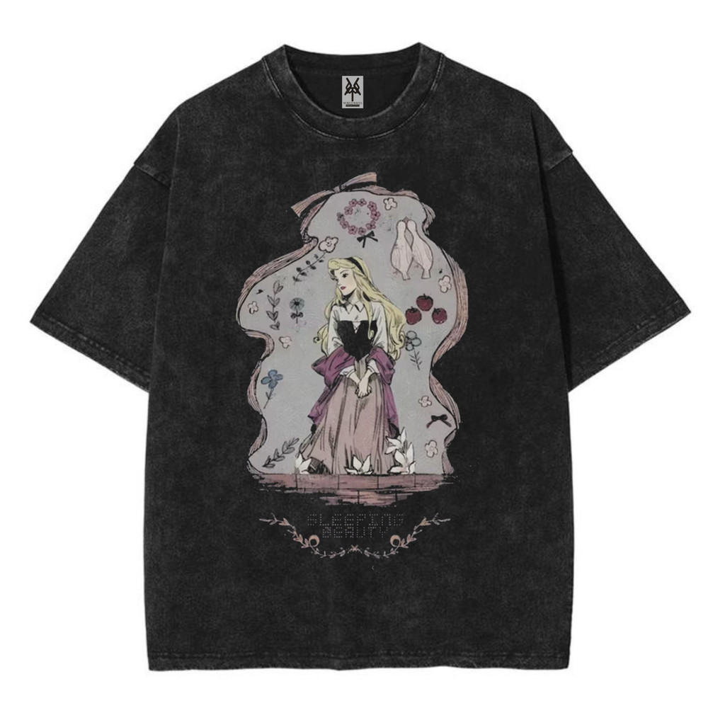 Kaos oversize sleeping beauty disneyland washed washing vintage tee