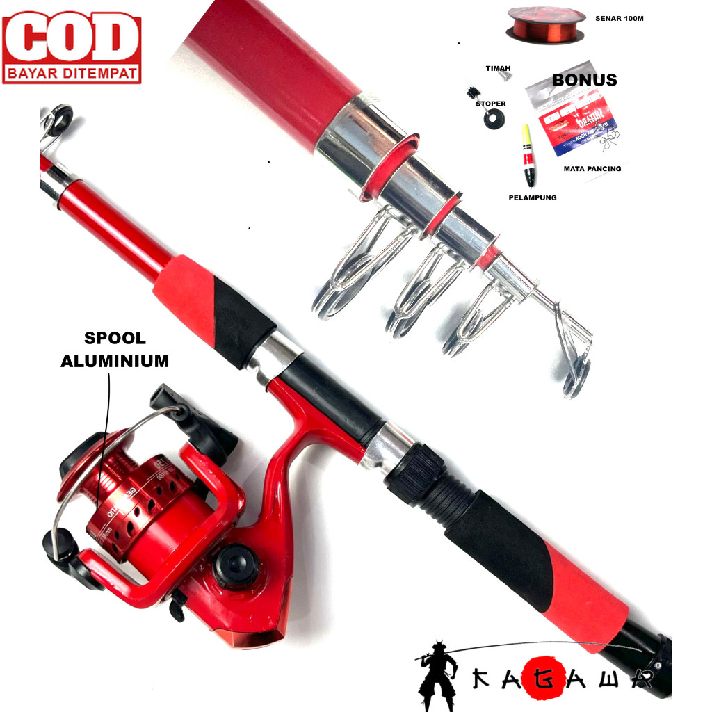 Satu set Pancing spool aluminium murah siap pakai